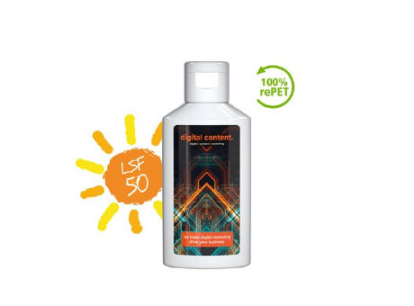 50 ml Flasche - Sonnenmilch LSF 50 (sensitiv) - Body Label Werbeartikel