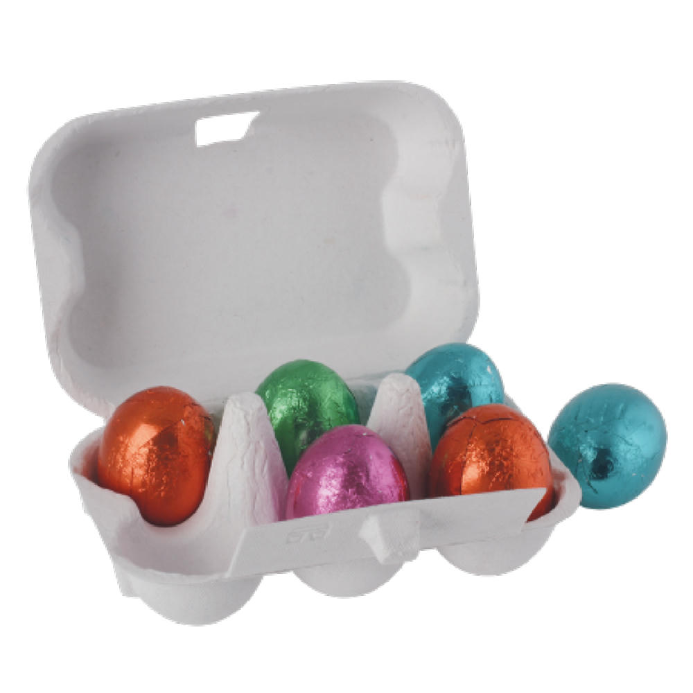 Product image Eierkarton 9,5 x 7 x 4 cm, gefüllt mit 6 Ostereiern Werbeartikel