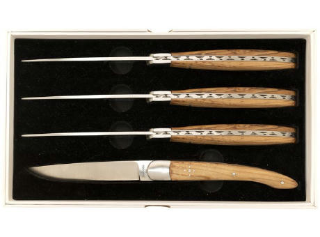 Set mit 4 Tafelmessern 'Heritage', Olivenholz Werbeartikel