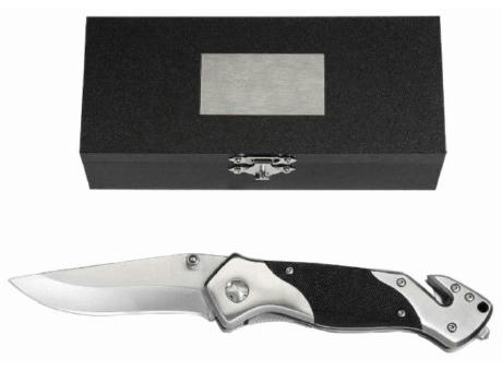 Metmaxx® Rettungsmesser "Cut&Rescue" schwarz/silber Werbeartikel