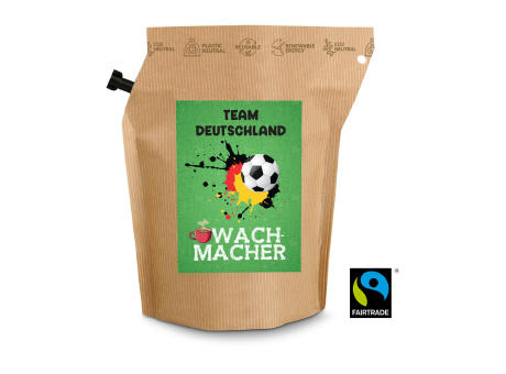 Geschenkartikel / Präsentartikel: Fußball-EM Team Deutschland Wachmacher, wiederverwendbarer Brühbeutel mit Fairtrade Kaffee Werbeartikel