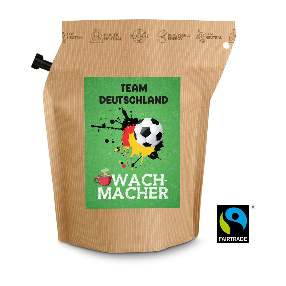 Product image Geschenkartikel / Präsentartikel: Fußball-EM Team Deutschland Wachmacher, wiederverwendbarer Brühbeutel mit Fairtrade Kaffee Werbeartikel
