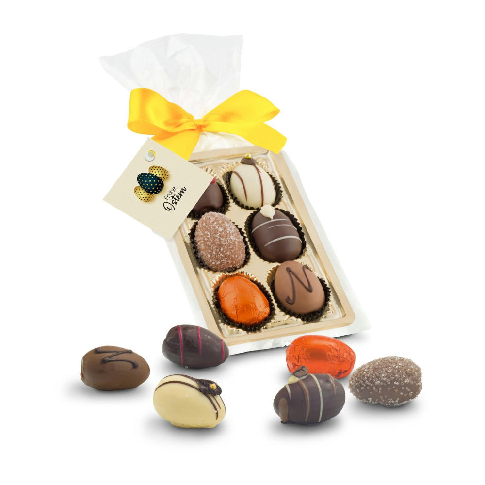 Product image Geschenkartikel / Präsentartikel: Schokoladen-Pralineneier, 6 Stück, 125 g Werbeartikel