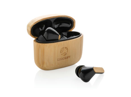 TWS-Kopfhörer aus RCS recyceltem Kunststoff und Bambus Werbeartikel
