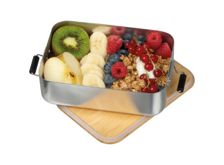 Brotzeitbox aus Aluminium mit Bambusdeckel  Werbeartikel
