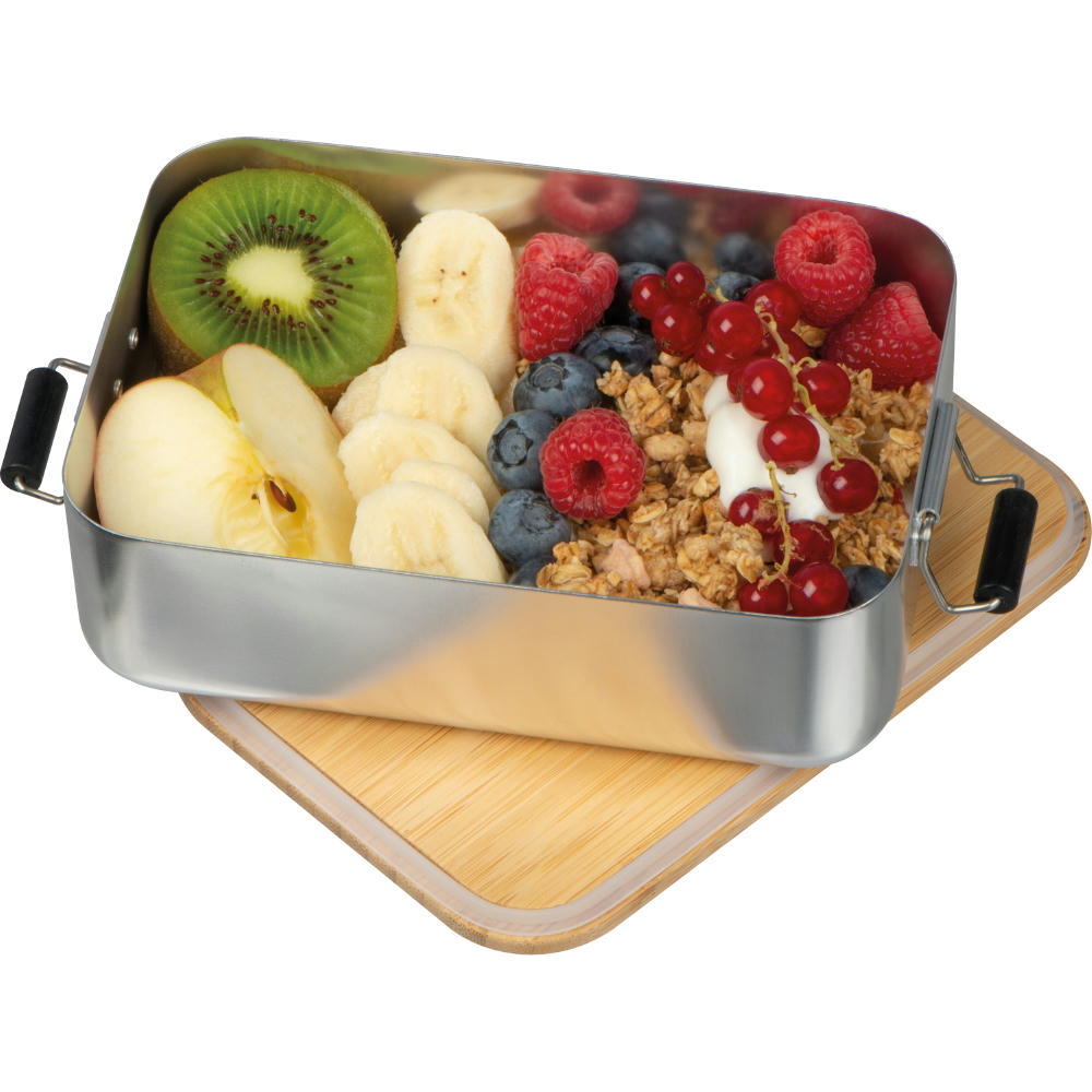 Product image Brotzeitbox aus Aluminium mit Bambusdeckel Werbeartikel