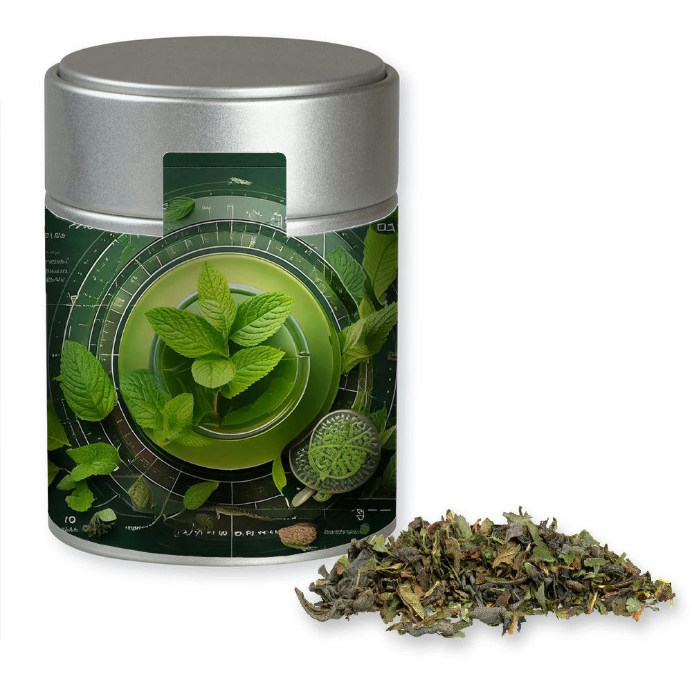 Product image Grüner Tee mit Minze, ca. 35g, Metalldose Midi silber Werbeartikel