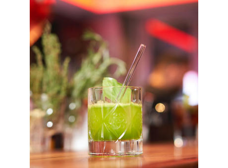 Strohhalm-Set aus 6 Glas-Trinkhalmen mit Reinigungsbürste Werbeartikel