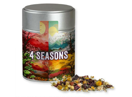 Product image Kräutertee Vierjahreszeiten, ca. 30g, Metalldose Midi silber Werbeartikel