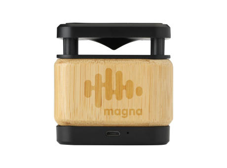 Bamboo Block Speaker mit kabellosem Ladegerät Werbeartikel