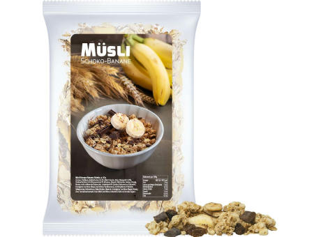 Müsli Knusper Banane-Schoko, ca. 60g, Express Maxi-Tüte mit Etikett Werbeartikel