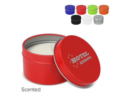 Kirtan-Duftkerze auf Pflanzenbasis in großer recycelter Dose Werbeartikel