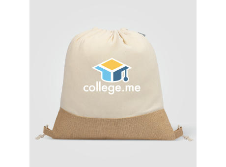 Rio™ Rucksack mit Kordelzug aus recycelter Baumwolle und Jute (140 g/m²) Werbeartikel