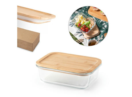 PORTOBELLO. Lunchbox. Hermetische Dose aus Borosilikatglas und Bambusdeckel 1000 mL Werbeartikel