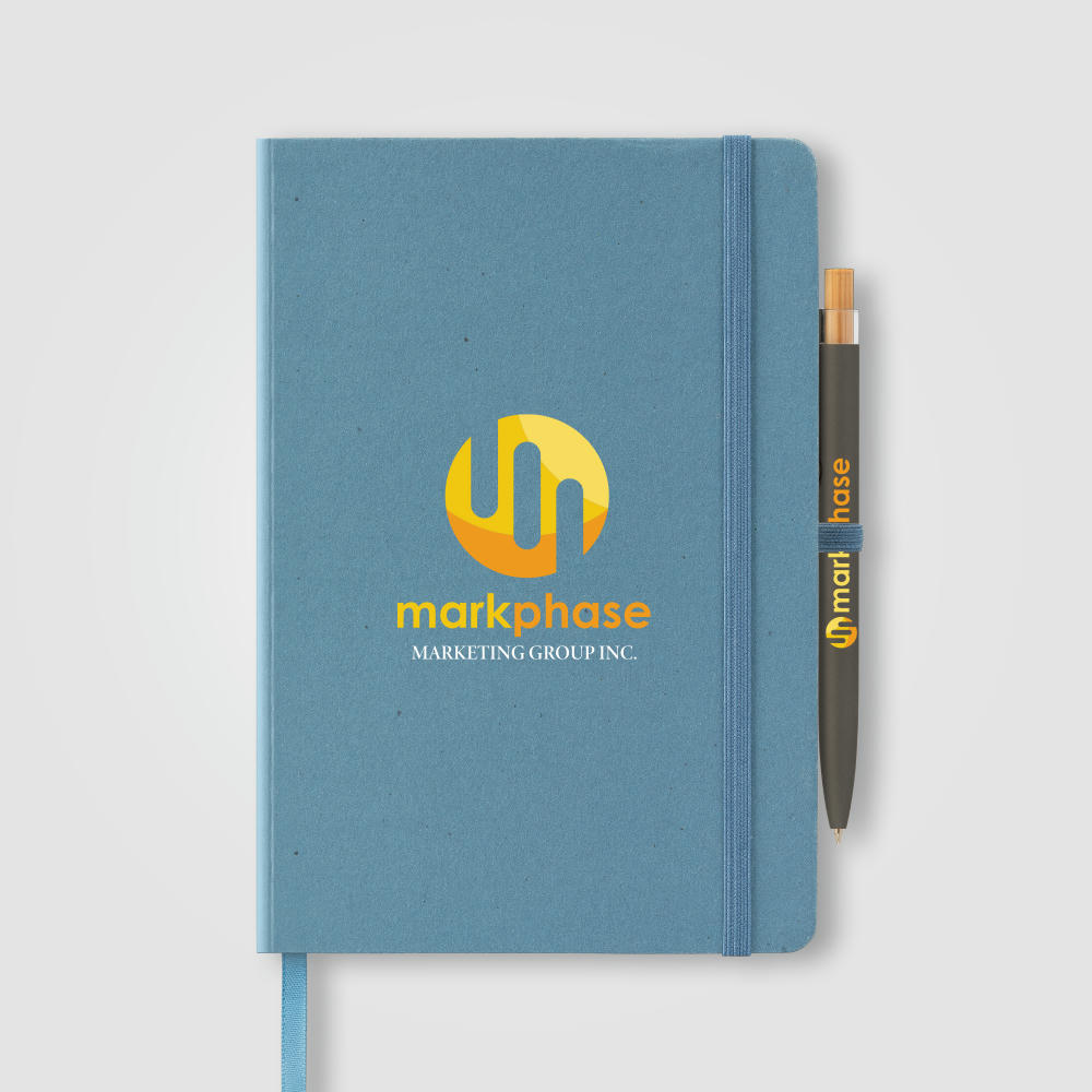 Terra Notizbuch mit festem Einband aus recyceltem Milchkarton - A5 und Reborn Kugelschreiber Set Werbeartikel