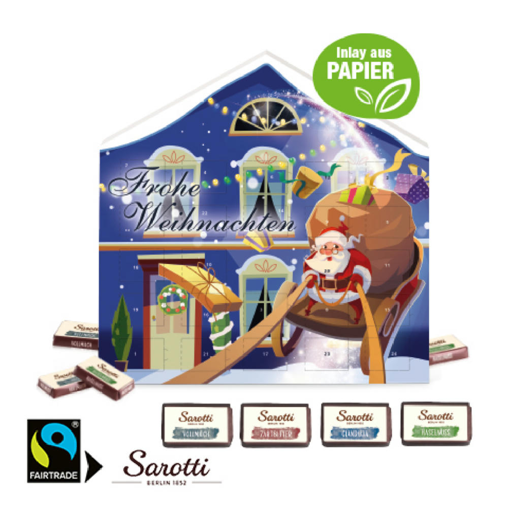 Adventskalender Weihnachtshaus "Exklusiv" mit Sarotti Fairtrade® Werbeartikel