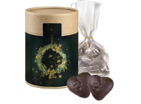 Product image Lebkuchen Schokoherzen gefüllt, ca. 100g, Beutel in Kraftpapierdose Maxi Werbeartikel