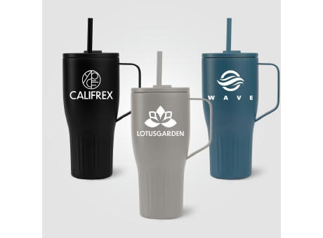 Majesty Recycling-Edelstahlbecher mit Trinkhalm - 890 ml Werbeartikel