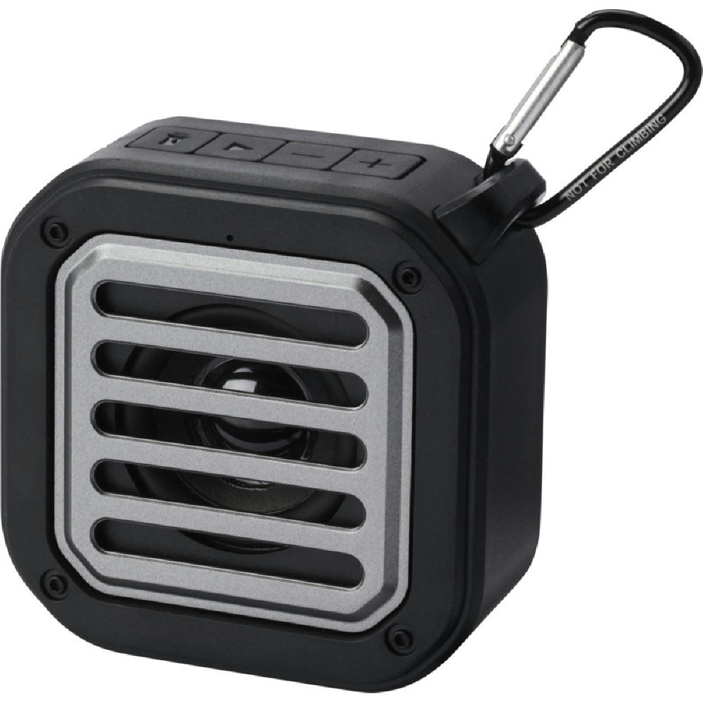Product image Solo 3W IPX5 Solar Bluetooth®-Lautsprecher aus recyceltem RCS Kunststoff mit Karabinerhaken Werbeartikel