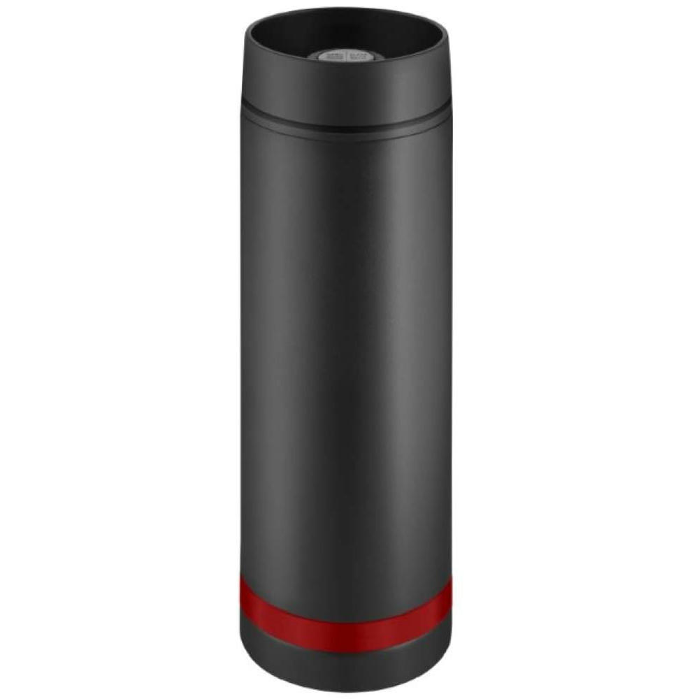 Product image Metmaxx® Thermobecher "Crema" 360° schwarz/Ring rot Werbeartikel