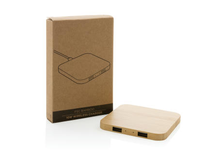 10W Wireless-Charger mit USB aus Bambus Werbeartikel