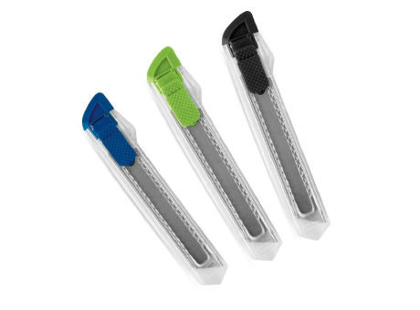 PAYTON. Teppichmesser, transparent mit sicherer abtrennbarer Feststellklinge Werbeartikel