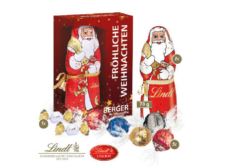 Premium-Präsent mit Lindt Weihnachtsmann „Maxi“ Werbeartikel