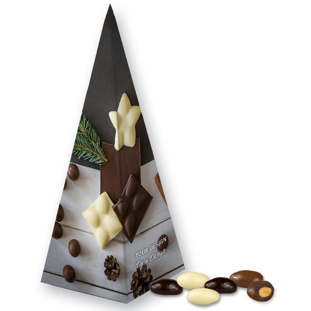 Product image Mandel-Schoko-Trio, ca. 30g, Präsent-Pyramide Werbeartikel
