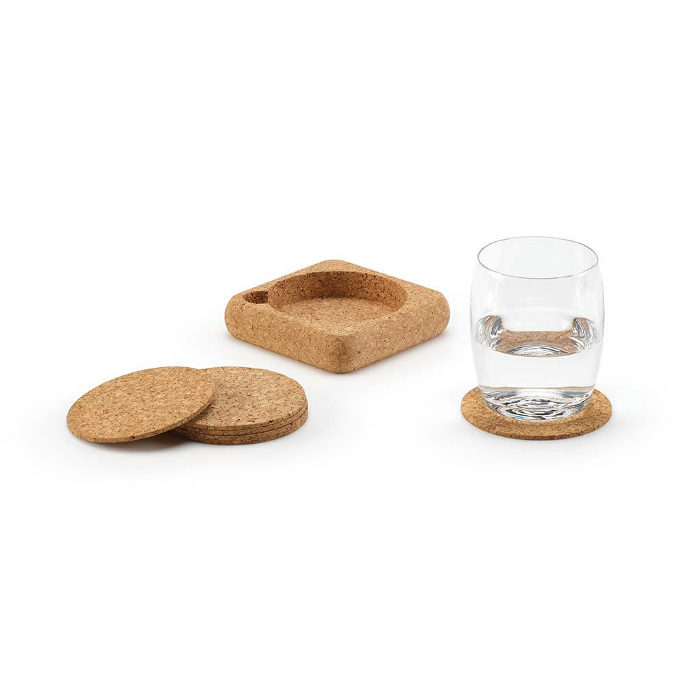 Klein cork coasters. Set of 6 with organizer. Made in Portugal Werbeartikel