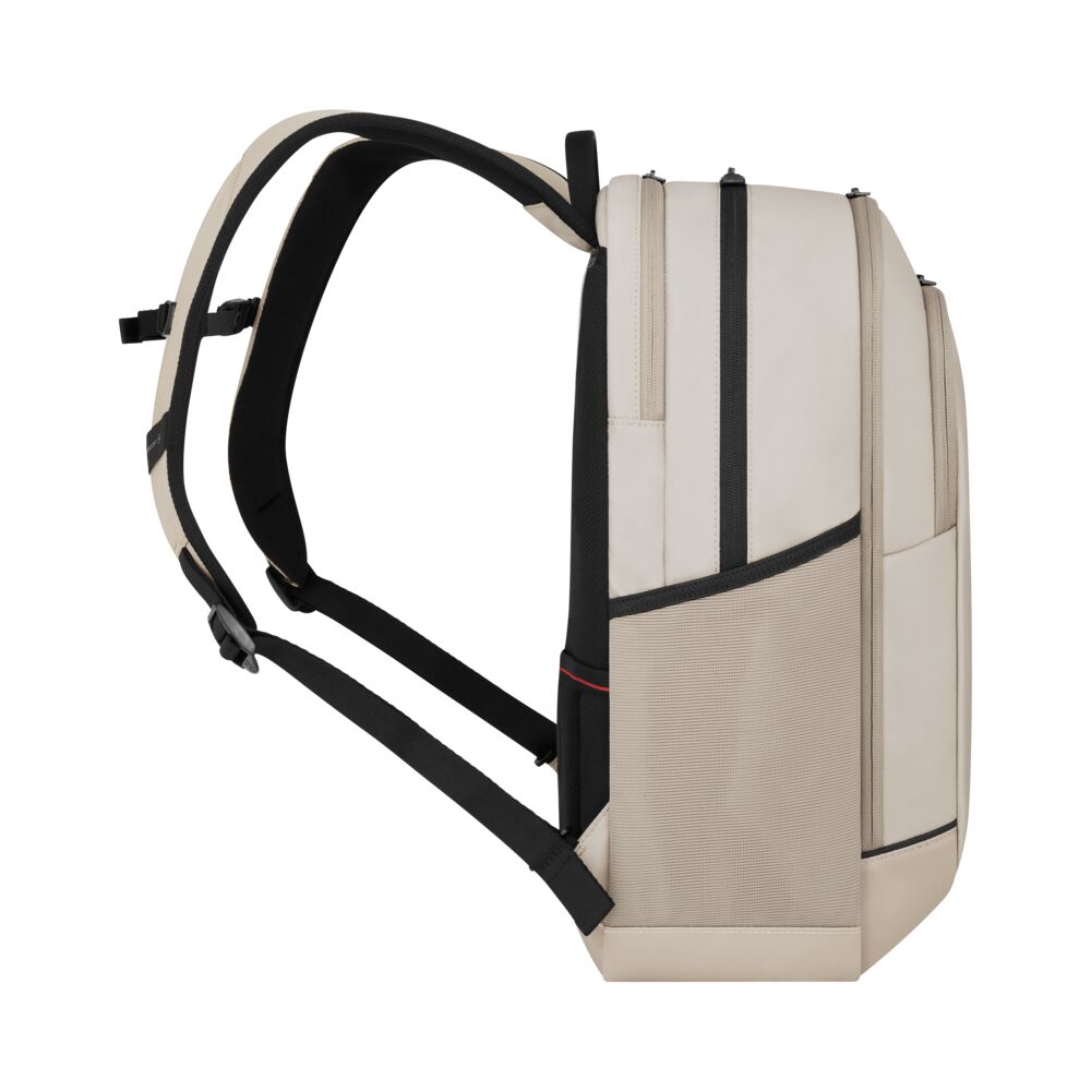 Beiger Victorinox Altmont Deluxe Backpack 653552 Seitenansicht, moderner Rucksack mit praktischen Seitentaschen und ergonomischem Design, perfekter Werbeartikel mit Ihrem Logo für Alltag, Büro und Reisen.