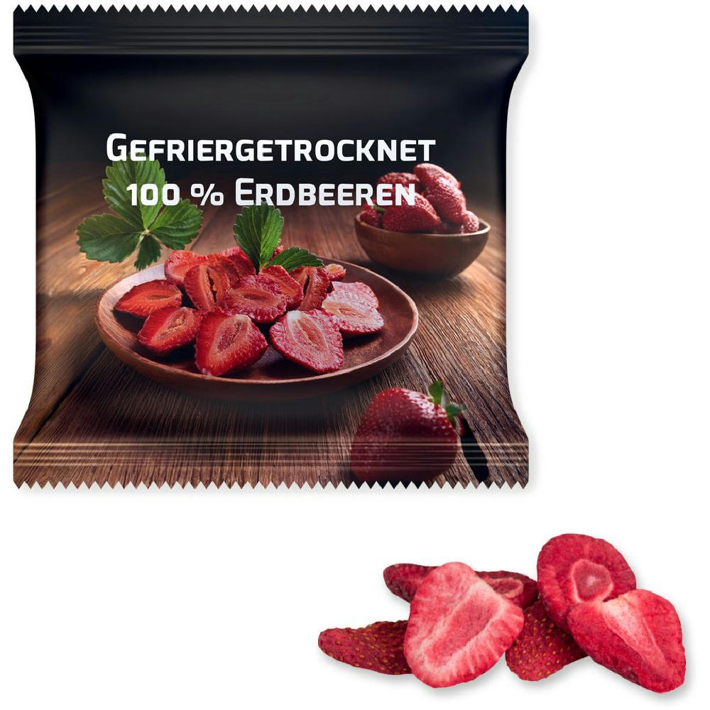 Gefriergetrocknete Erdbeeren, ca. 15g, Maxi-XL-Tüte Werbeartikel