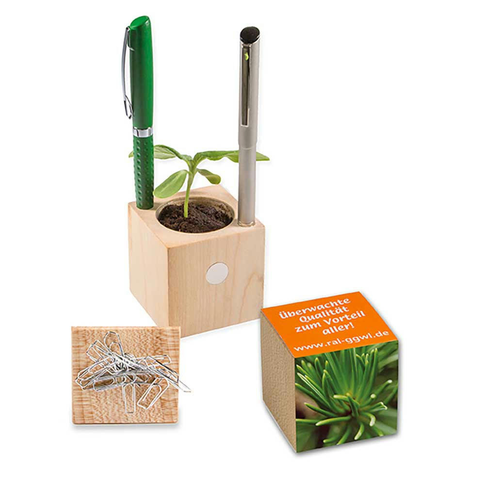 Product image Pflanz-Holz Büro mit Samen - Basilikum Werbeartikel