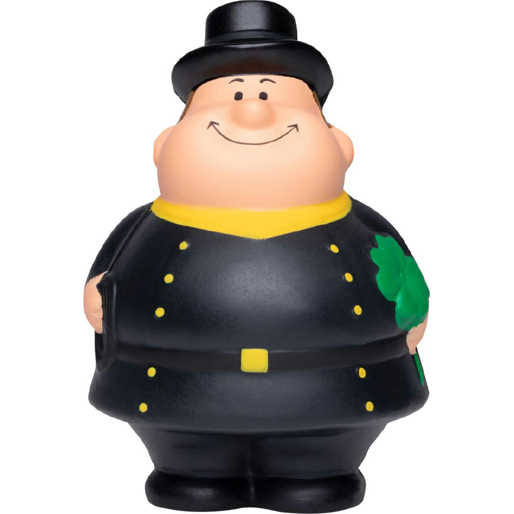 Schornsteinfeger Bert mit Zylinder, schwarzer Uniform und Kleeblatt – Glücksbringer-Figur zum Bedrucken mit Ihrem Logo