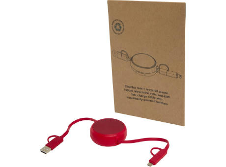 Alasia 100 cm 5-in-1 Kabel aus recyceltem Kunststoff und Aluminium, einziehbar, für Datenübertragung und mit 45W Schnellladung Werbeartikel