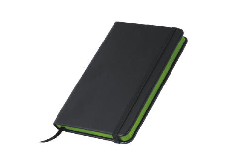 Product image Notizbuch A6 schwarz mit Gummiband, Farbschnitt und Leseband, 60 Seiten Werbeartikel