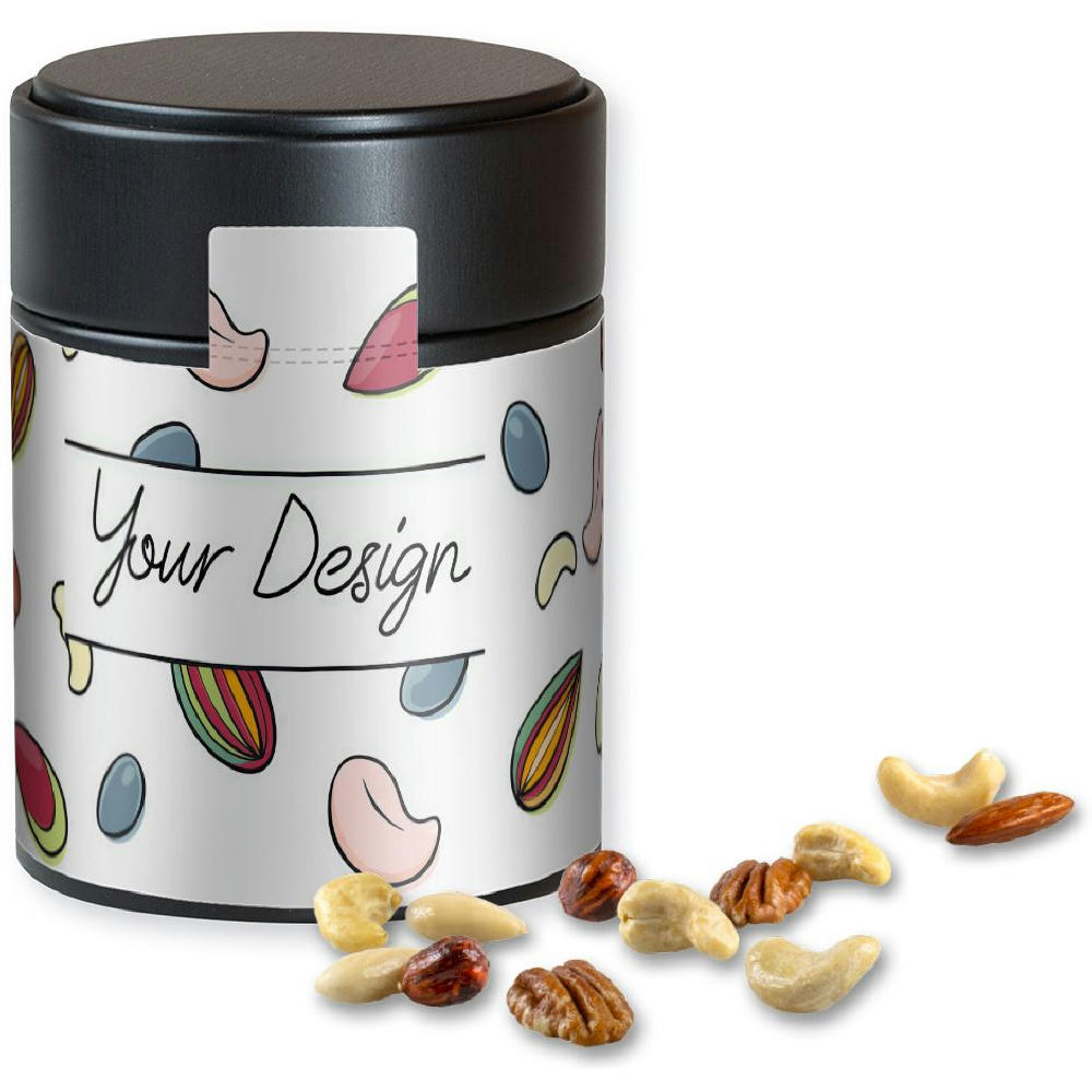 Product image NusskernMix, ca. 100g, Metalldose Midi schwarz Werbeartikel