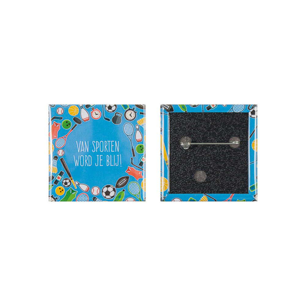 Product image Quadratische Button 52mm mit doppelt gesicherter Nadel Werbeartikel