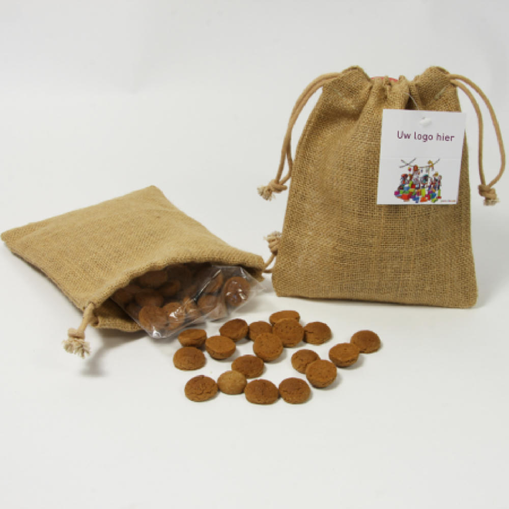 Product image Jutebeutel mit Kordeln mit Lebkuchennüssen Werbeartikel