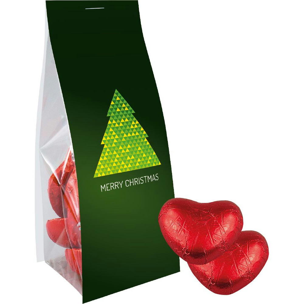 Product image Schoko-Herzen, ca. 36g, Express Blockbodenbeutel mit Werbereiter Werbeartikel
