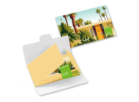 Product image POLYCLEAN rPET Brillenputztuch 15x15 cm im Papieretui, All-Inclusive-Paket Werbeartikel