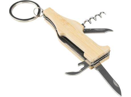 Bambus-Multifunktionswerkzeug-Schlüsselanhänger Inaya Werbeartikel