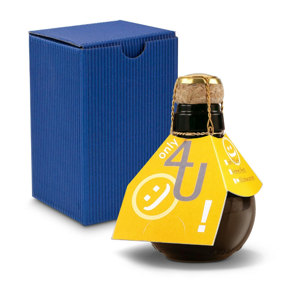 Kleinste Sektflasche der Welt! Only 4 u - Inklusive Geschenkkarton in Gelb, 125 ml Werbeartikel