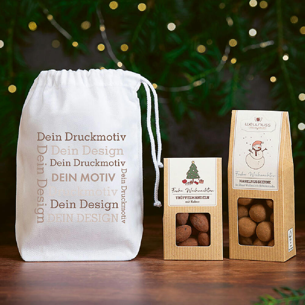 Product image 1 Faltschachtel und 1 Mini Faltschachtel im Baumwollsäckchen Werbeartikel