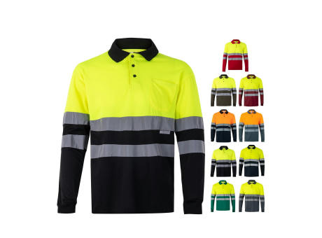 Product image VL VULCAN LARGE. Zweifarbiges Poloshirt im Bird-Eye-Design (160g/m²) mit langen Ärmeln, aus Polyester (100%) Werbeartikel
