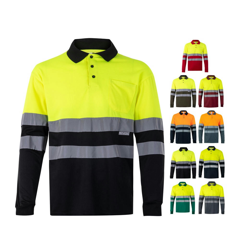 Product image VL VULCAN LARGE. Zweifarbiges Poloshirt im Bird-Eye-Design (160g/m²) mit langen Ärmeln, aus Polyester (100%) Werbeartikel
