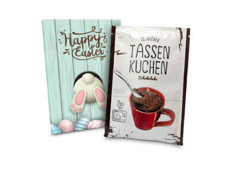 Geschenkartikel / Präsentartikel: Oster Tassenkuchen Schokolade (Backmischung 70 g), auch in individueller Stecktasche Werbeartikel