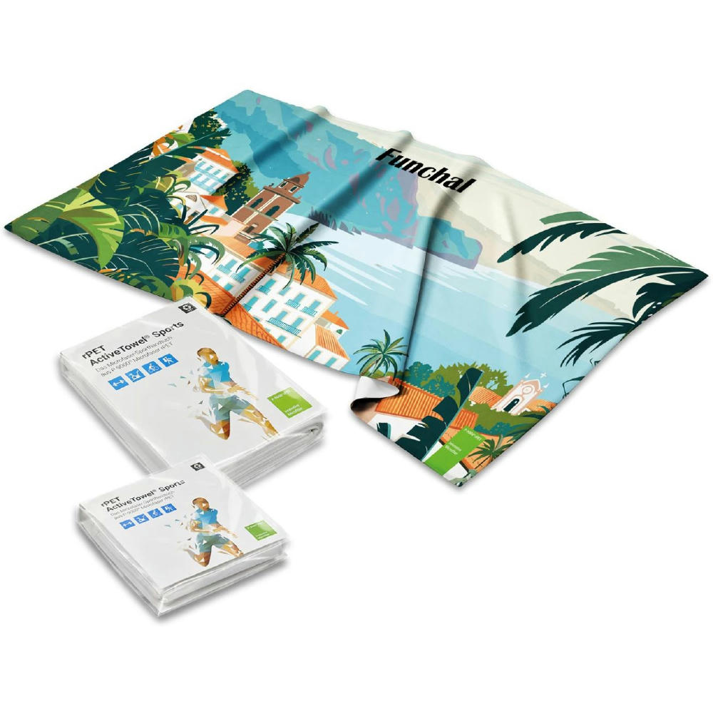 rPET ActiveTowel® Sports 180x70 cm im Polybeutel mit Klappkarte, All-Inklusive-Paket Werbeartikel