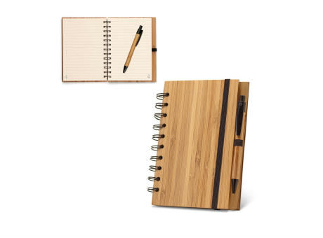 DICKENS A5. A5 Spiralnotizbuch aus Bambus mit 100% Recyclingpapier Werbeartikel