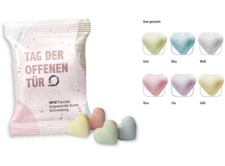 Product image Traubenzuckerherzen bunt Werbetüte, 4 Stück, Inhalt: Traubenzuckerherzen bunt Werbeartikel