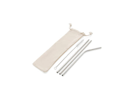 3-teiliges Trinkhalm-Set aus Stainless Steel Werbeartikel